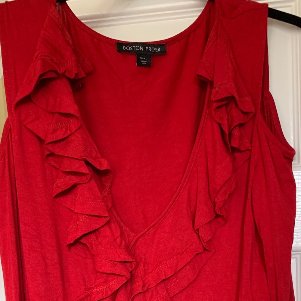 Red cold shoulder top